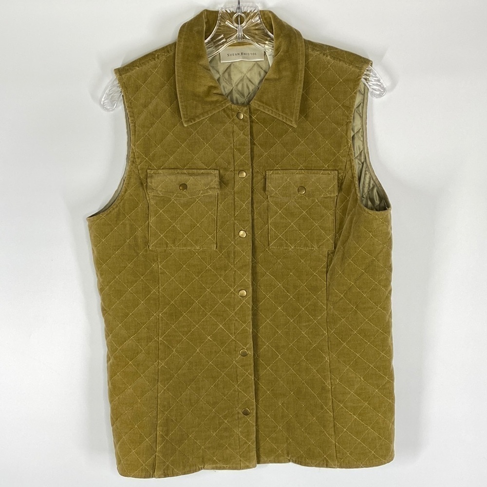Susan Bristol Tan Quilted Corduroy Vest Size Medium